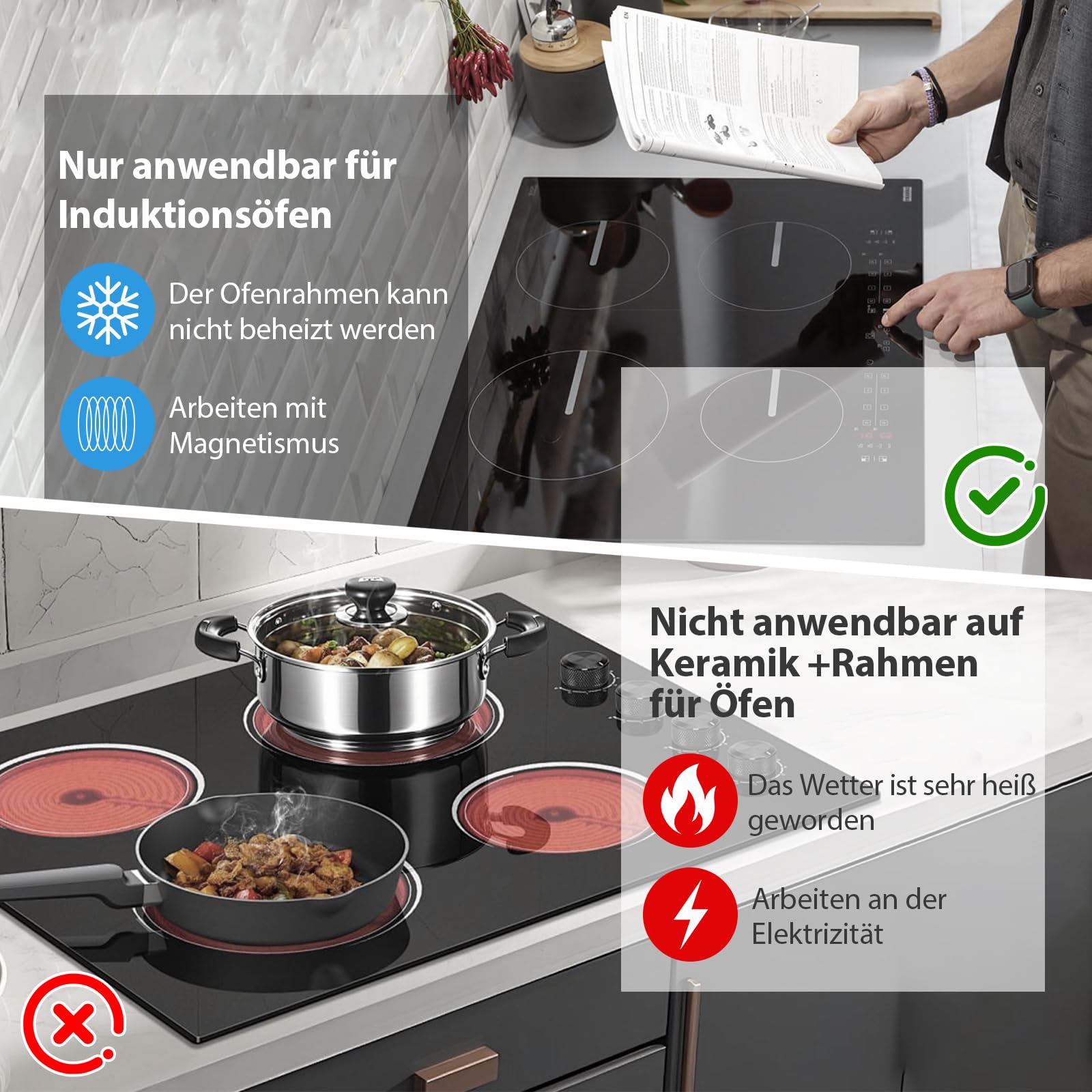 5 Stück Induktionsschutzmatte Set, 0.7mm Induktionskochfeld Schutzmatte, Herdabdeckung Induktionsfeld, Abdeckung Induktionskochfeld Hitzebeständig bis 300°C Kochfeld Abdeckung Induktion