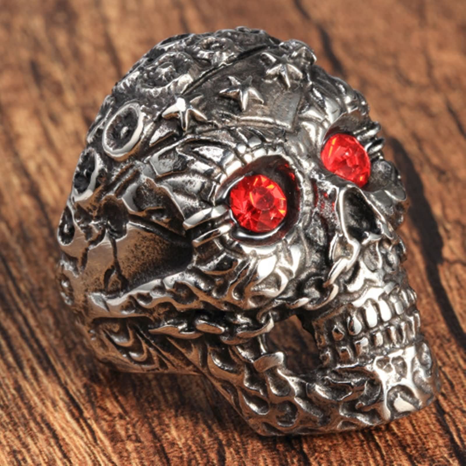 Anello in Acciaio Inox Anello Donna E Uomo Anello Teschio Punk Rock con Occhi Rossi Anello in Acciaio Argento Taglia 17 to 30