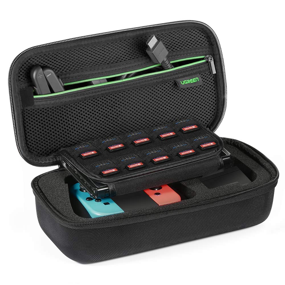 UGREEN Custodia Rigida per Nintendo Switch Borsa in EVA Antiurto con Maniglia per 1 Console, 2 Joy-Con (L e R), 10 Cartucce di Giochi, Adattatore di Alimentazione e Altri Accessori Digitali, etc.