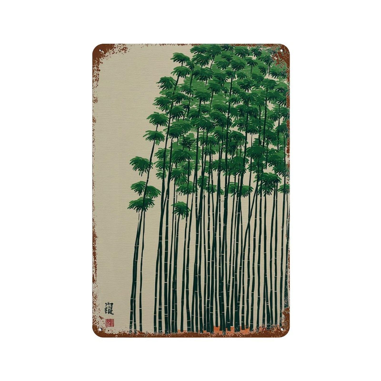 xiaoxiaoshen Bamboo Forest Japanese Nature Minimal Botanical Zen Green Landscape Wall Decor Art Metal Tin Poster Modern Home Decor Art Home Bar Shop Decorations Vintage Sign 30x20cm