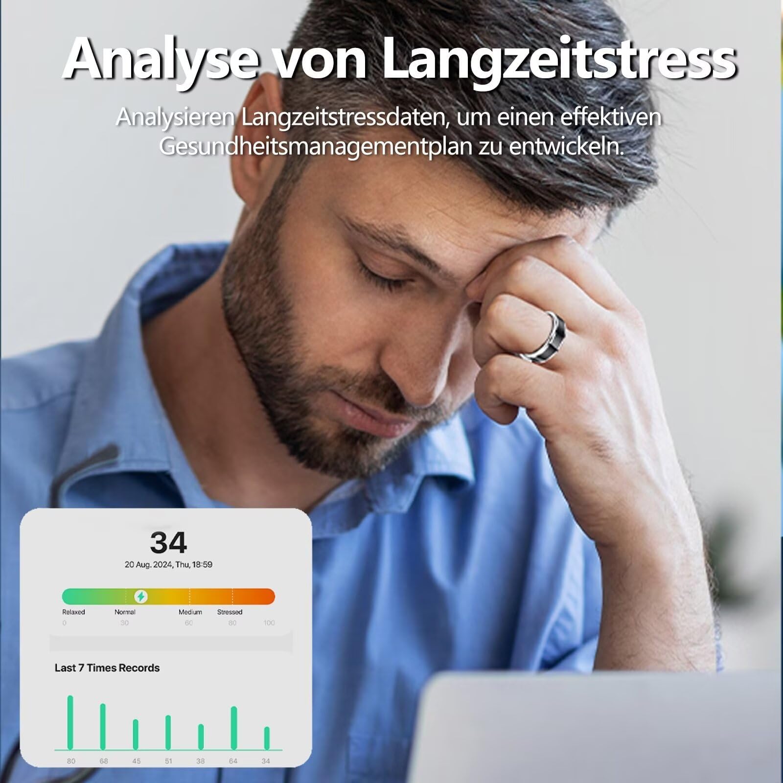 Smartringe für Herren Damen 5ATM Wasserdicht Smart Ring Android IOS Fitness Ring Tracker Finger Gesundheits Tracker Schrittzähler Kalorien Schlaftracker Pulsmesser Smartring Fitnesstracker Schwarz