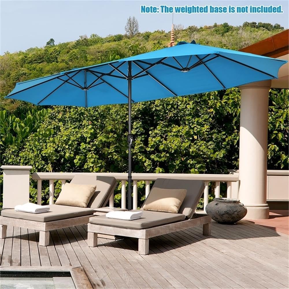 Pemberly Row 15FT Patio Double-Sided Umbrella, Polyester Canopy, Metal Frame, Crank System, Blue Finish, Air-Vented Design, Wide Shade Coverage for Outdoor Patios, Gardens, or Commercial Spaces