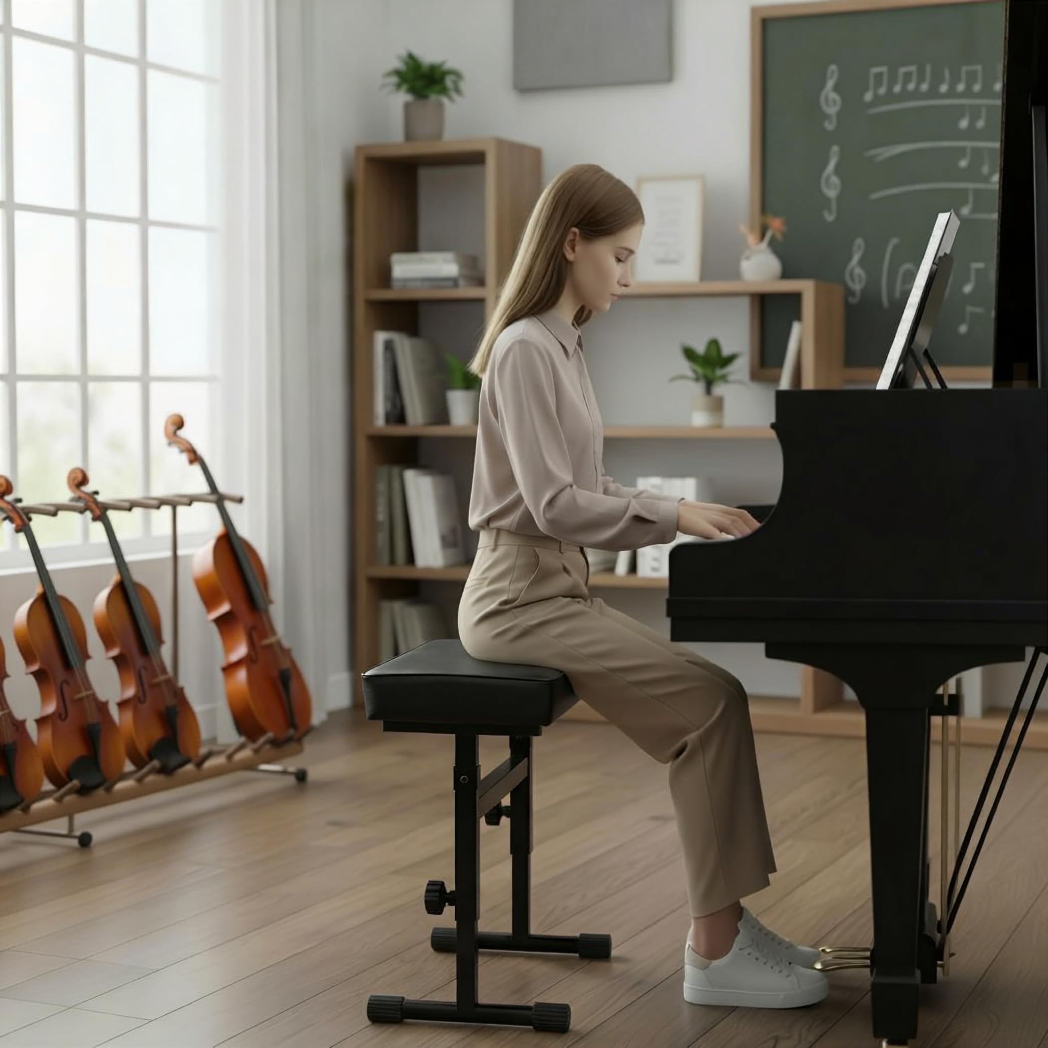 Tlingt Banco de teclado de apoyo, asiento acolchado, banco de piano, taburete ajustable para teclado