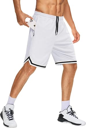 JWM Men's 11" Long Basketball Shorts - Below Knee Mesh Athletic Gym Workout Sport with Zip Pockets Quick Dry Lightweight