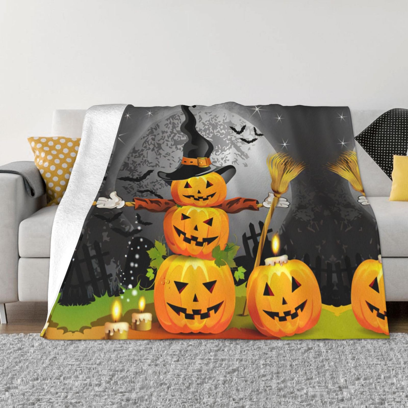 Couverture flanelle citrouille Halloween légère contre le froid du canapé