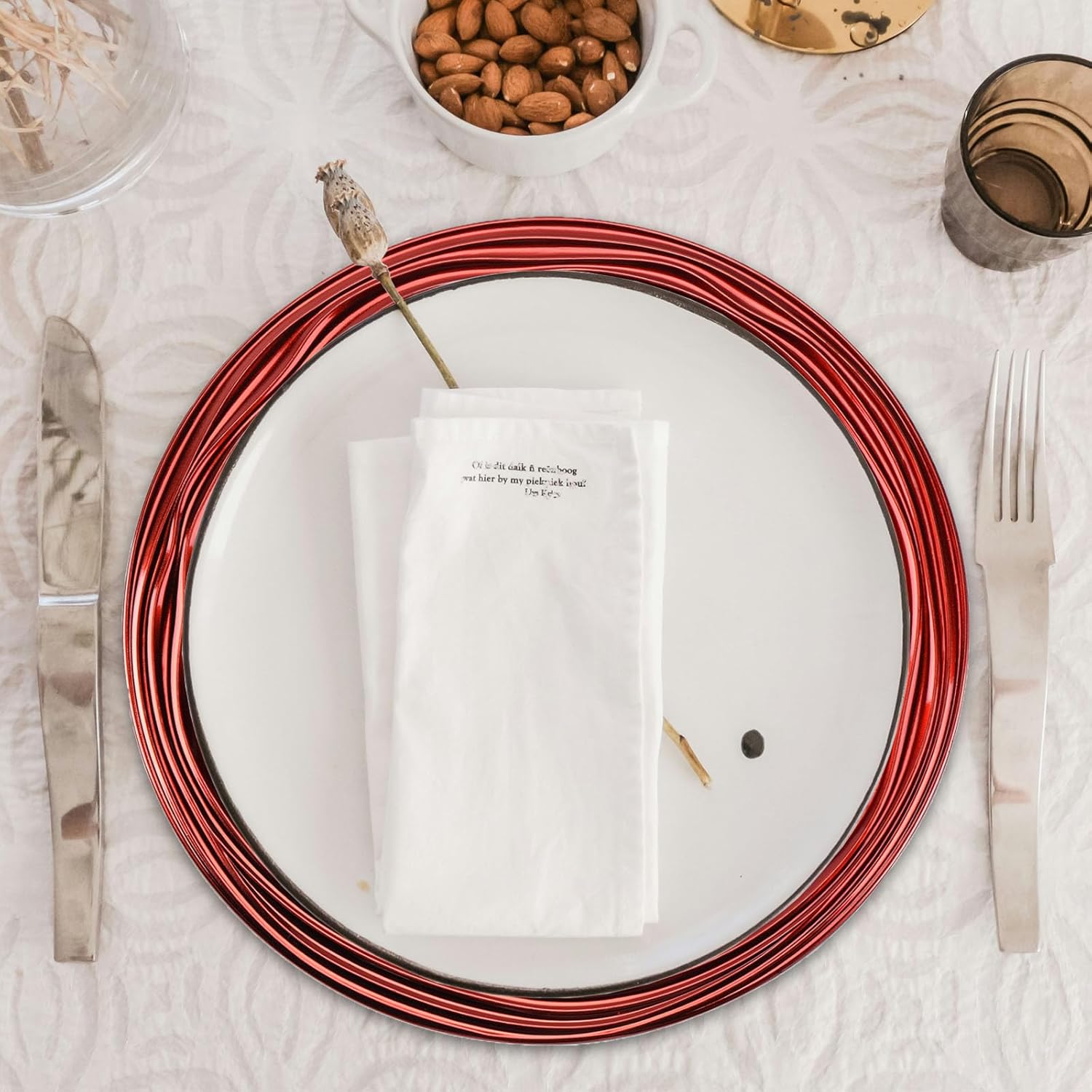 13 Inch Round Charger Plates, Set of 6, Dinner Chargers Bulk Wedding (Red)