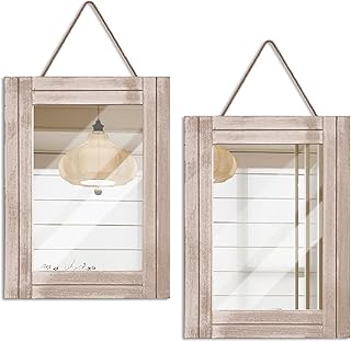 ZEXUIRU Rustic Farmhouse Accent Mirror, Wood Framed Entry Mirror for Living Room, Bathroom, Bedroom, Kitchen, 11.8 * 15.7 Inch