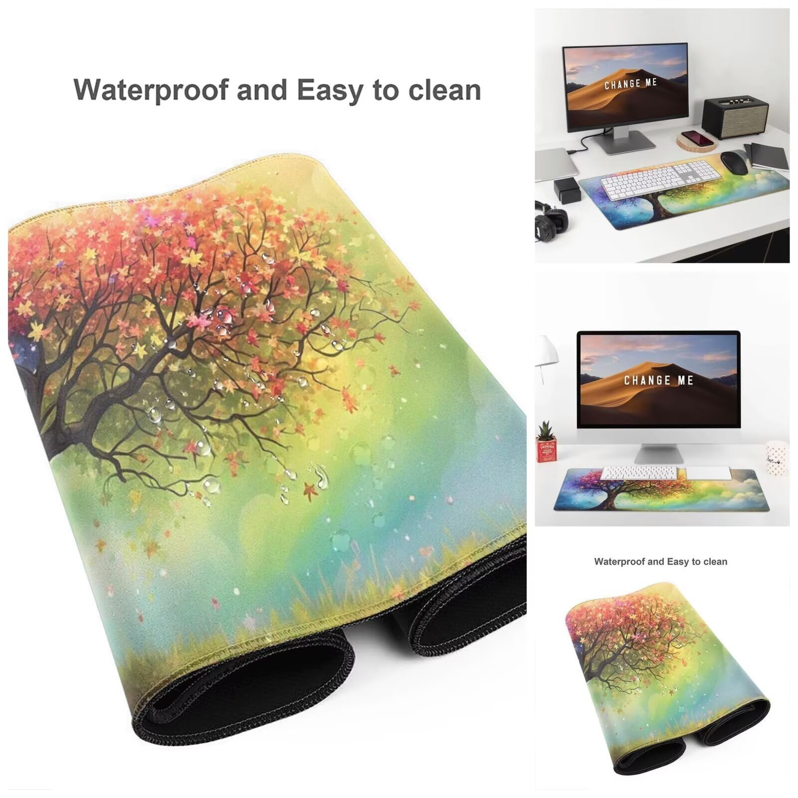 Alfombrilla Ratón Color Alfombrilla Ratón XXL 1600 x 800 mm, Árbol Mouse Pad Gaming con Bordes Cosidos, Impermeable Mousepad XXL Base de Goma Antideslizante, Mouse Pad para Oficina Accesorios Q568