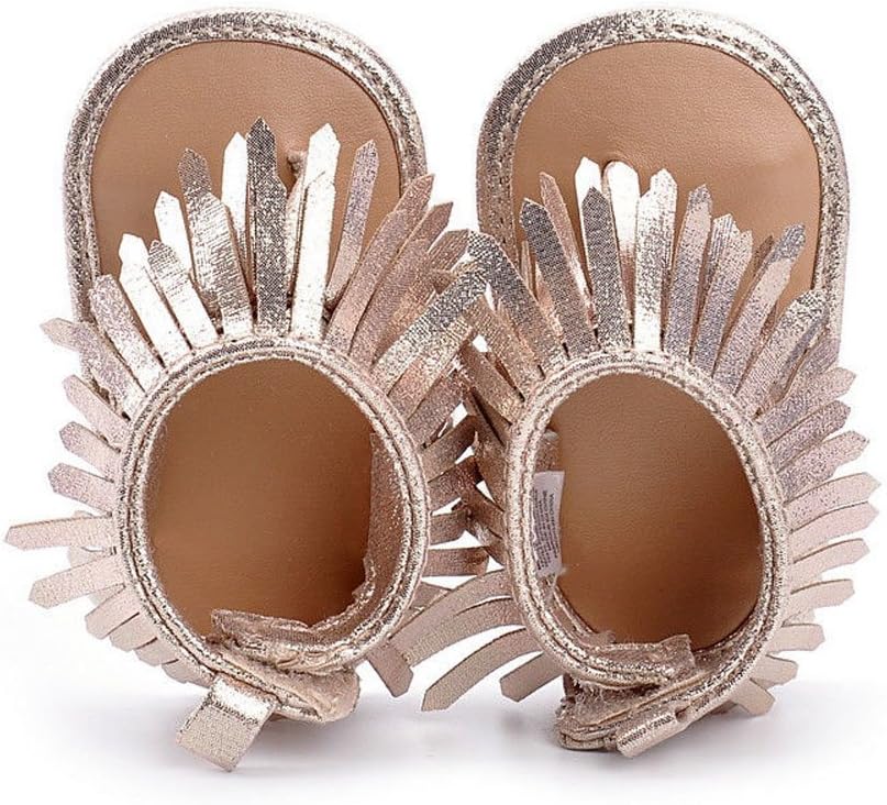 Enhill Infant Newborn Baby Girl Summer Anti-Slip Soft Sole Crib Shoes Tassel Moccasin Sandal (Silver, Infant, Women, 0 Months, Age Range, US Footwear Size System, 6 Months, Medium)