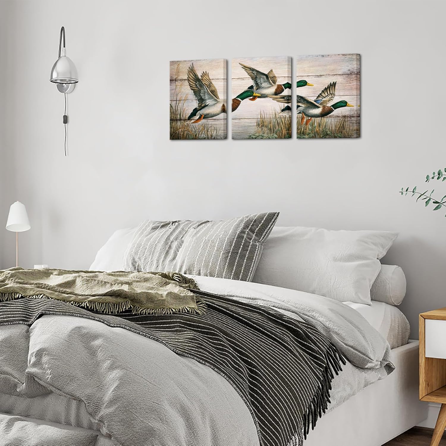 LevvArts Lake House Wall Decor Mallard Duck Painting Print Vintage Farmhouse Country Cottage Wall Decor 12"x16"x3