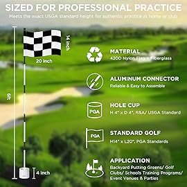 KINGTOP 6ft Golf Flagstick Upgraded, Portable Five-Section Design for Backyard Practice Putting Green, Driving Range Checkered Golf Flag Hole Cup Set, Gift Idea, 1-Pack