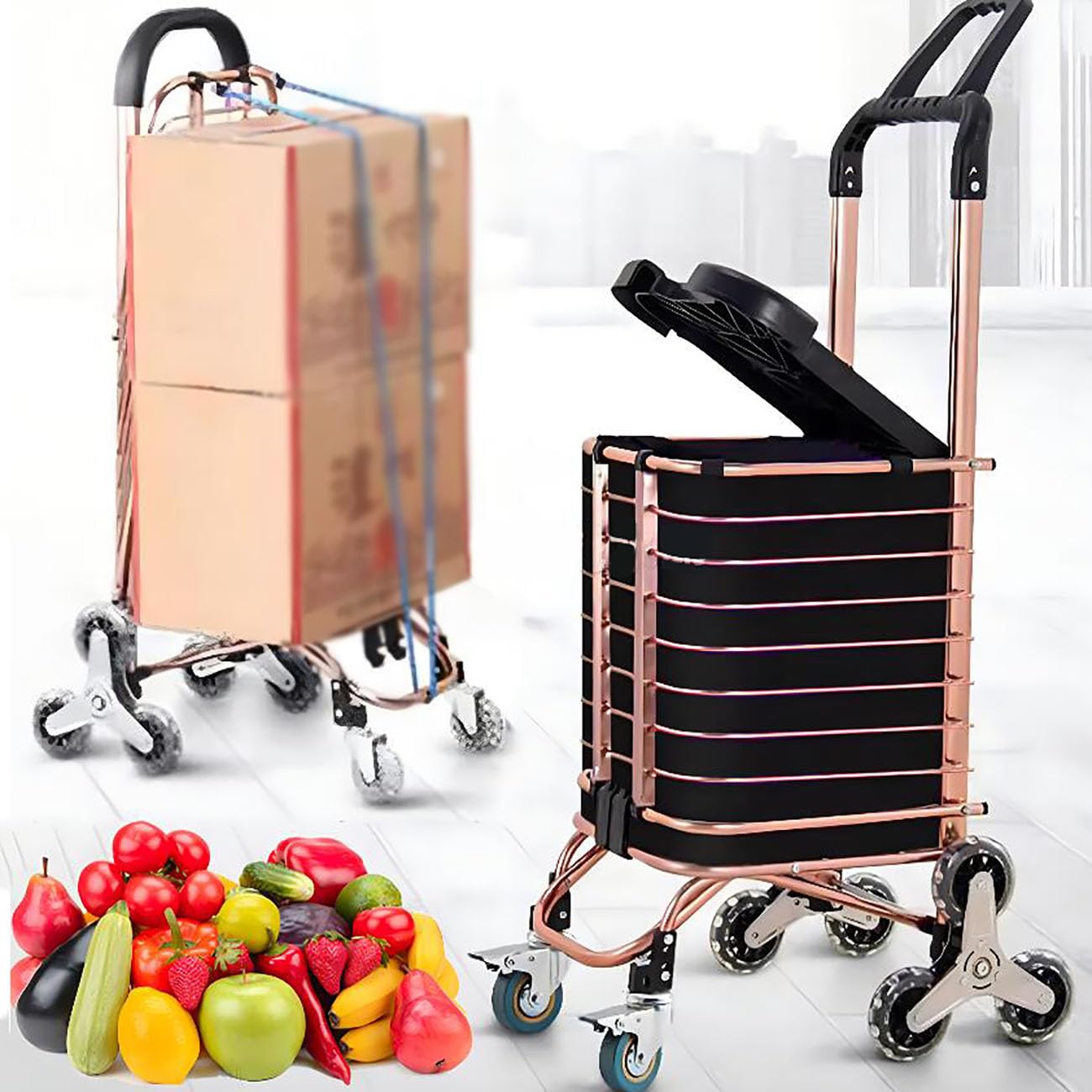 Carrello della spesa resistente con manico girevole, leggero carrello su ruote per un facile mercato viaggi e uso all'aperto, ideale per anziani e famiglie