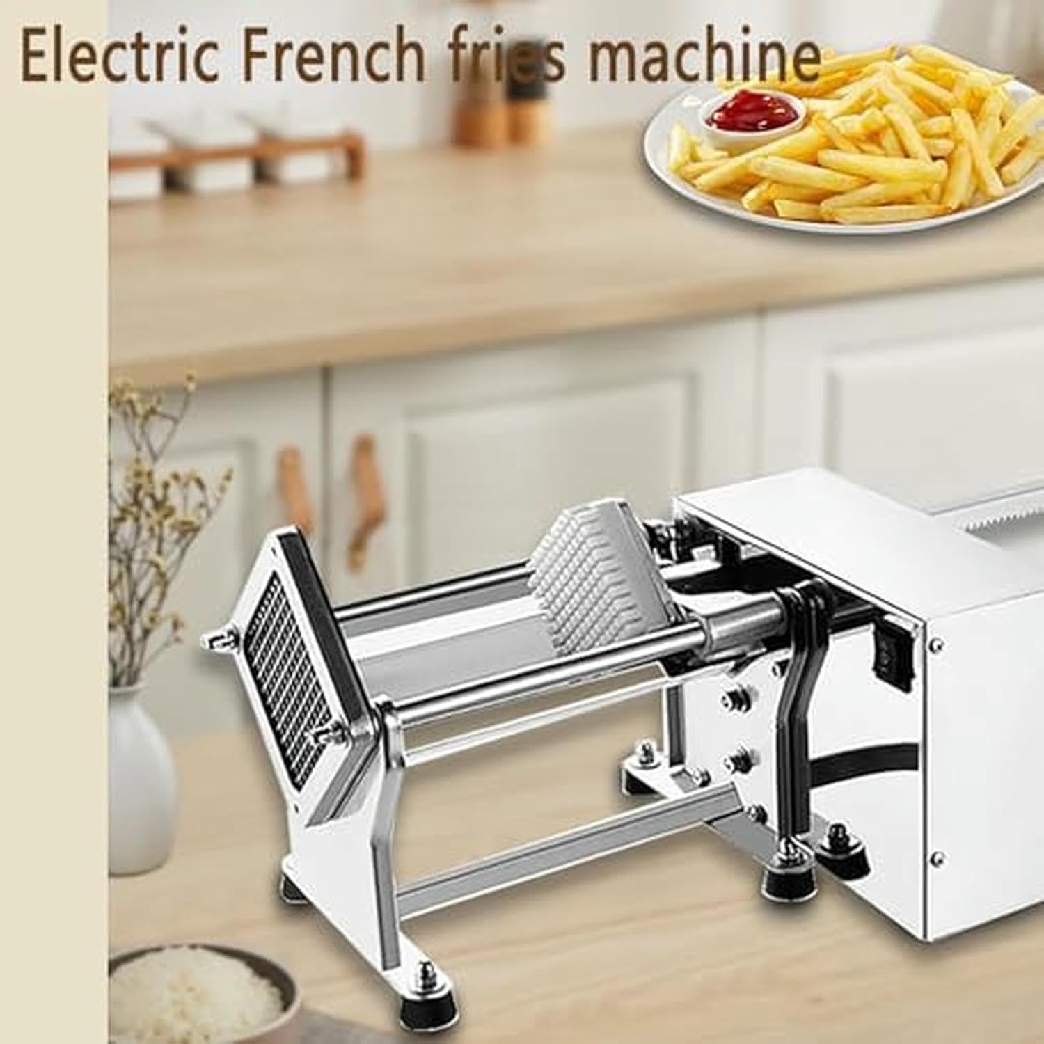 Electric French Fry Cutter, Commercial Stainless Steel Potato Cutter Machine with 6mm/9mm/13mm Blades, Anti-Slip Mats, Power Failure Protection Function for Potatoes, Carrots, Cucumbers