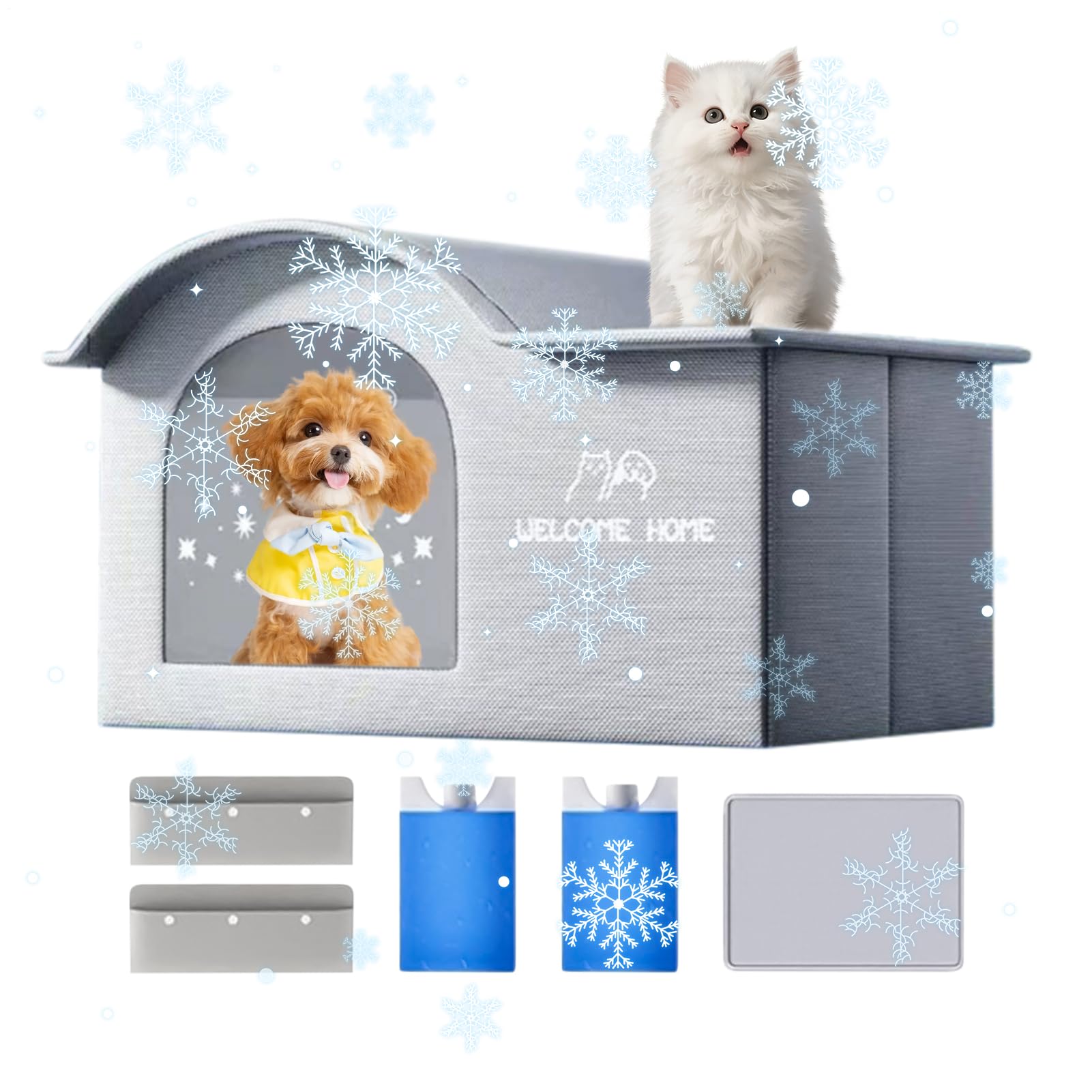 Maison rafraîchissante pour chat avec bloc de glace : abri pliable extérieur et intérieur