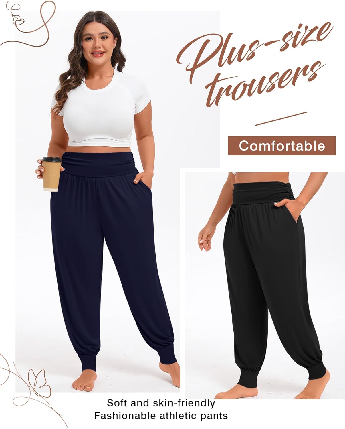 3 Pack Women's Plus Size Sweatpants, Comfy Lounge Yoga Joggers Casual High Waist Pants with Pockets
