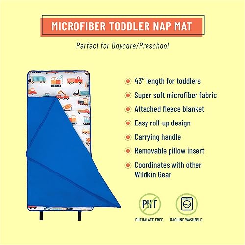 Miniatura 2 de Wildkin Tapete de microfibra para siesta de 43 pulgadas con almohada reutilizable para niños y niñas, ideal para guardería y preescolar, tapete de
