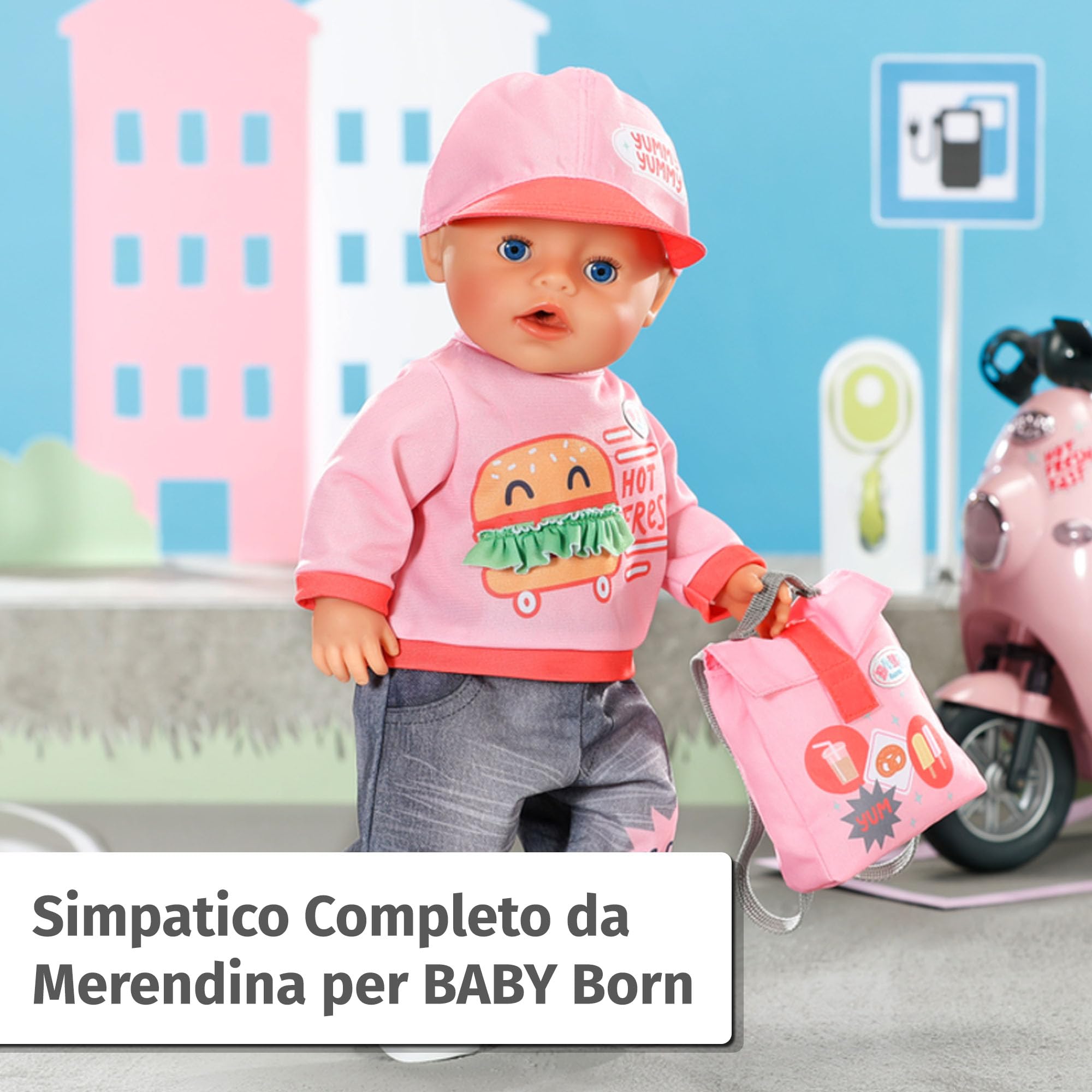 BABY born Snack Shop Outfit, Costume da commessa con Berretto, Scarpe e Zaino per Bambole da 43 cm, 835944 Zapf Creation
