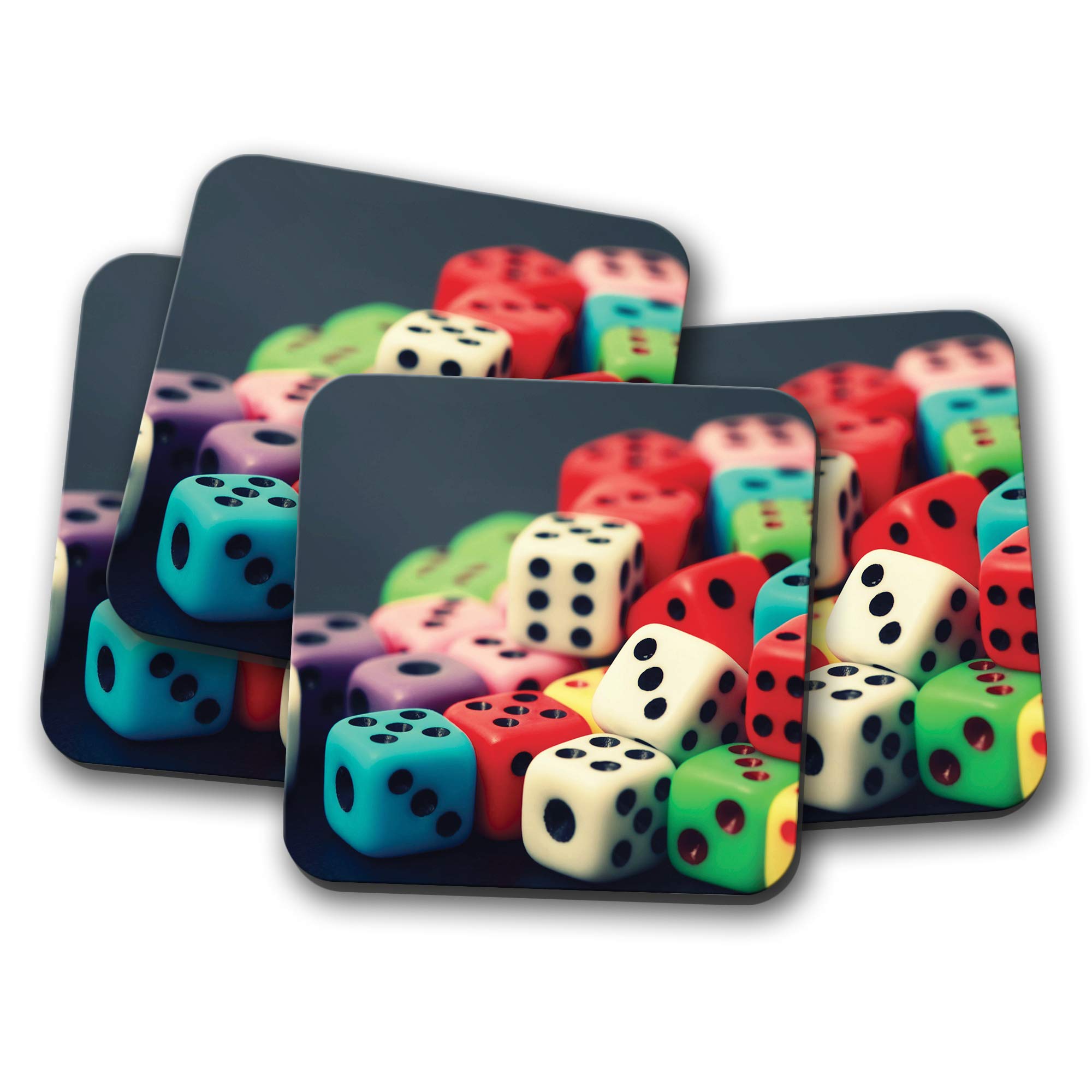 4 Set - Colourful Dice Coaster - Board Games Game Playing Card #8963
