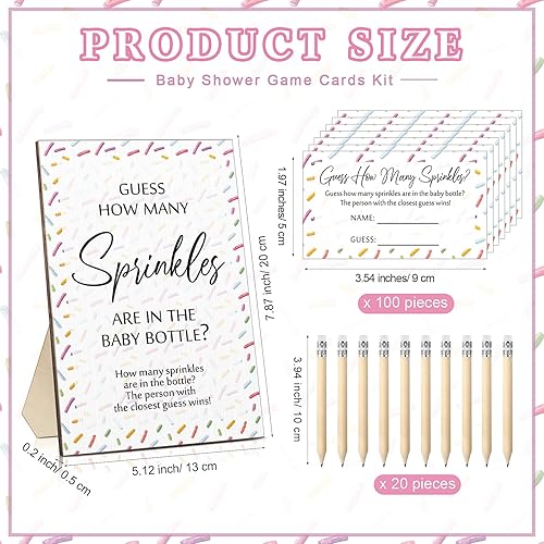 Miniatura 2 de Qilery 122 piezas de juegos de baby shower Adivina cuántos gránulos incluidos, letrero de pie, 100 tarjetas de adivinanza, 20 lápices, 1 biberón