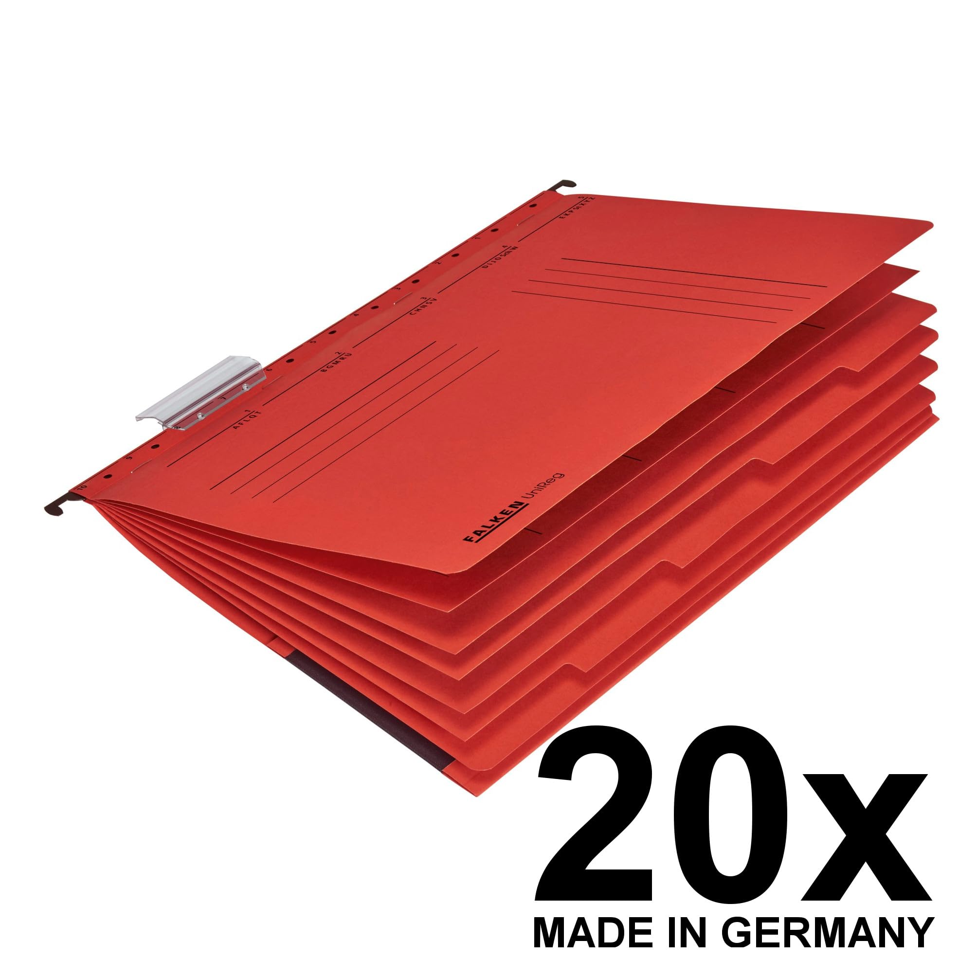 Original Falken 20er Pack Projekthefter und Personalhefter UniReg. Made in Germany. Aus Recycling-Karton für DIN A4 kaufmännische Heftung rot Blauer Engel Personalakte Personalmappe