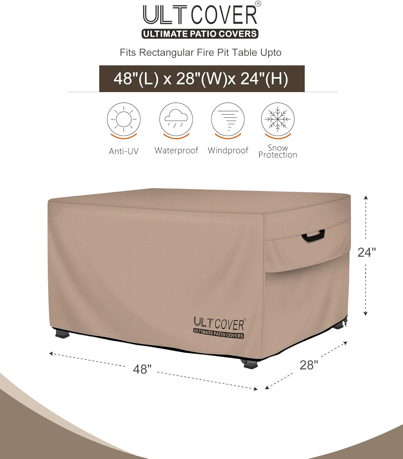 ULTCOVER Rectangular Gas Fire Pit Table Cover 48x28 inch Waterproof Heavy Duty Firepit Cover - Image 2