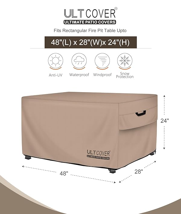 ULTCOVER Rectangular Gas Fire Pit Table Cover 48x28 inch Waterproof Heavy Duty Firepit Cover by ULTCOVER - Image 2