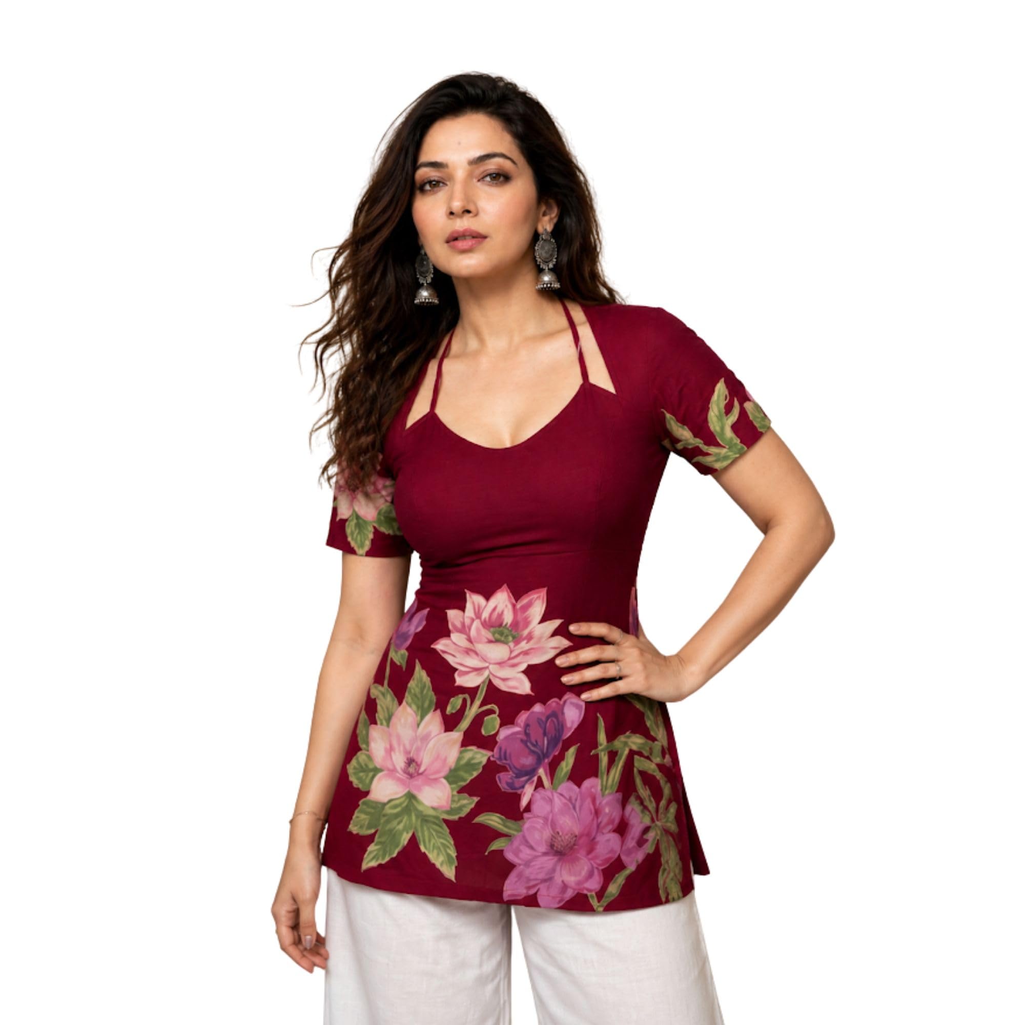 Vedanya's Short Kurti for Women Latest | Women's Pure cottan pichwai Floral Printed cottan Short Kurta | Comfortable, Office & Casual Kurti for Jeans, Leggings & Trousers-picture-47