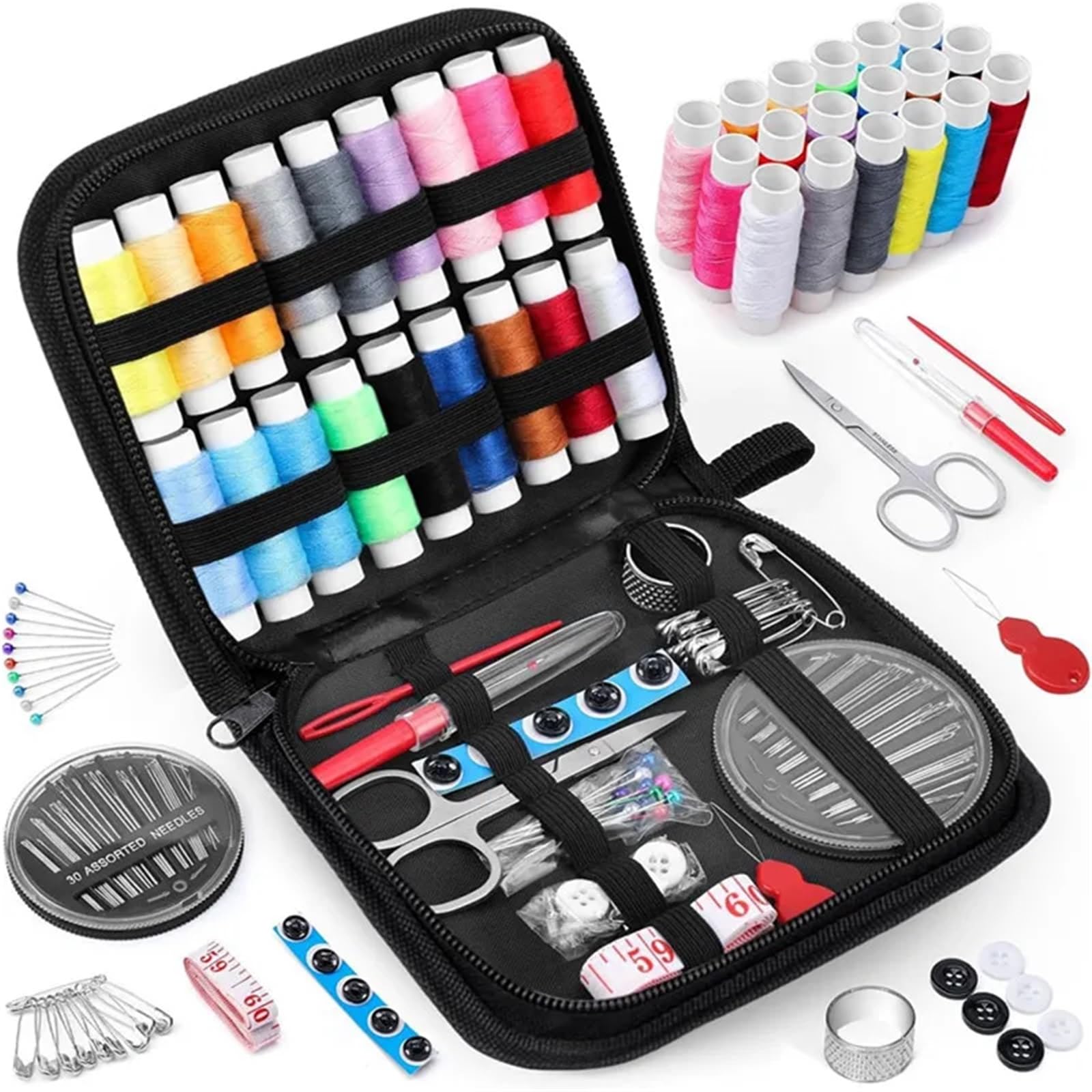 Kit de costura compacto Kit de costura con hilos, agujas, bolsa almacenamiento, tijeras, cinta métrica, botones, portátil, for viajes, bricolaje, bordado, manualidades, caja(229PCS)