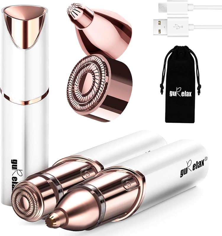 Depilador facial e para sobrancelhas gurelax 2 em 1 com luz LED integrada e 2 cabeças de reposição, Pearl White