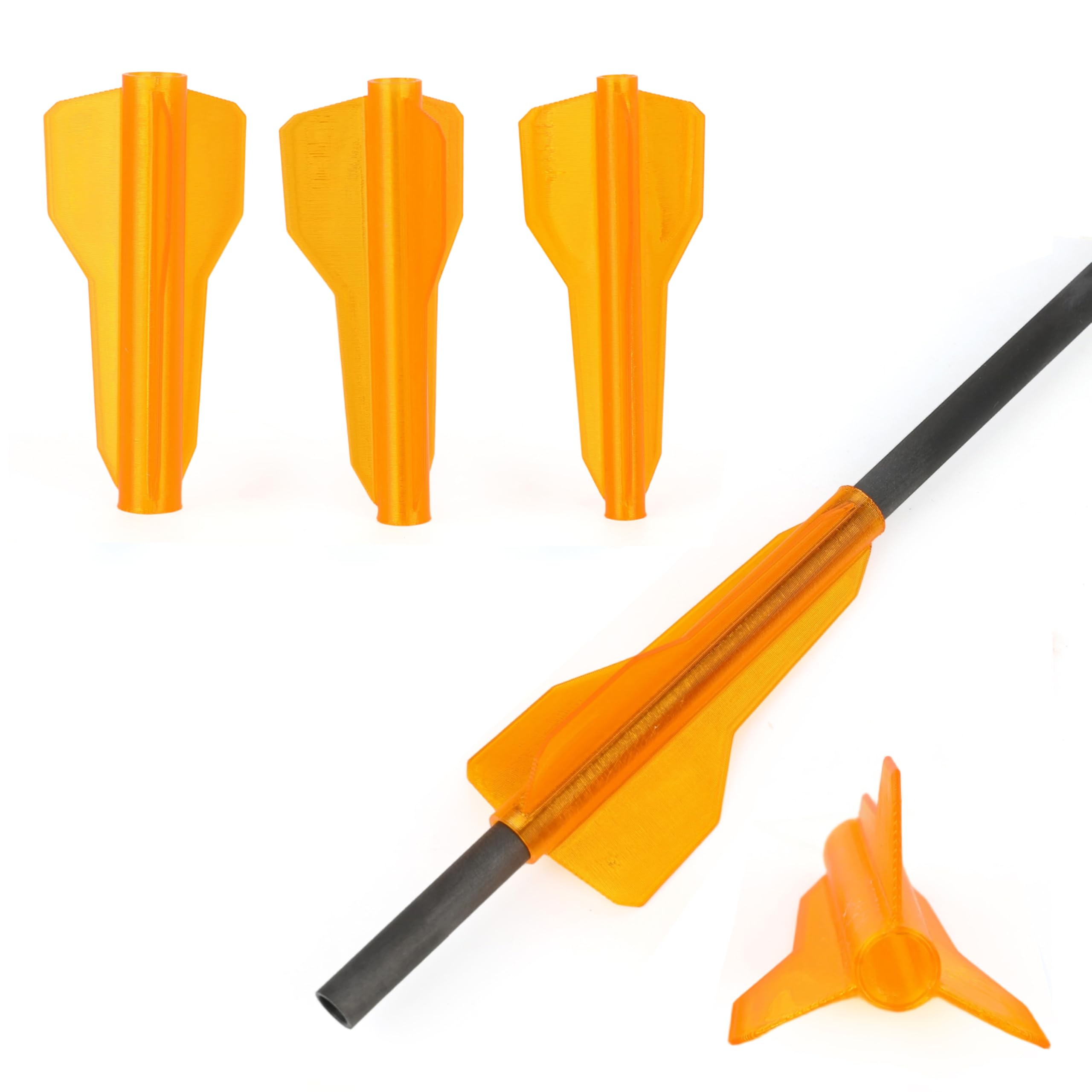 SHARROW Archery Vanes 3-In-1 One-Piece Arrow Feathers 2.4 inch TPU Fletching Rubber Fletches for DIY Carbon Arrows (Orange, ID 4.2mm)