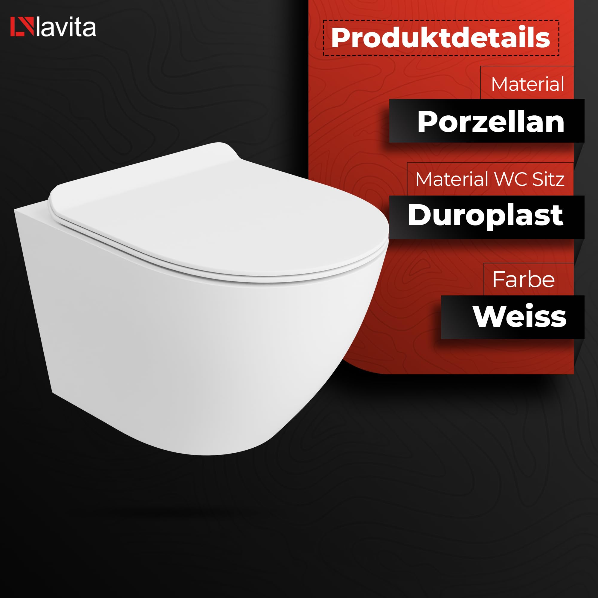 LAVITA | Elemento de pared Solido + pared colgante WC Sofi Slim blanco mate sin bordes + asiento de inodoro SoftClose | Botón dorado | Juego completo | cisterna empotrada | inodoro completo