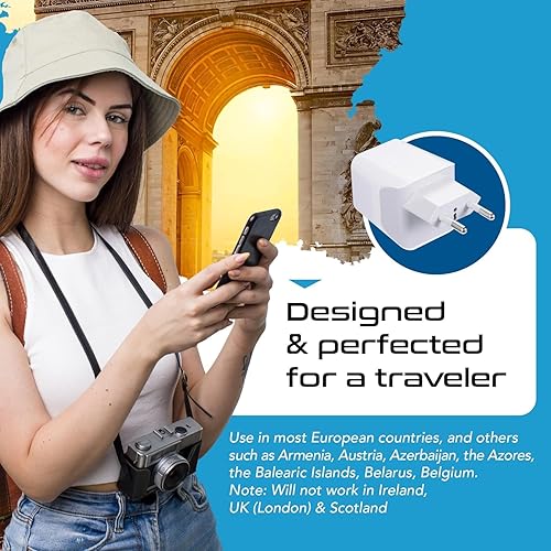 Vista 75 de Ceptics Juego de 2 adaptadores de viaje para Italia, Europa, con 2 entradas USB + enchufe de EE. UU., tipo L y tipo C, ultra compacto, conexión a