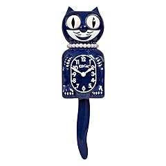Kit Cat Klock Limited Edition Galaxy Blue with Pearl Necklace & Eyelashes Cat Clock, Moving Eyes