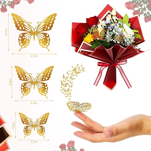 Miniatura 3 de Juego de 202 piezas de papel de regalo de flores con borde dorado, papel de regalo floral impermeable, perla, cristal, mini corona, alfileres de