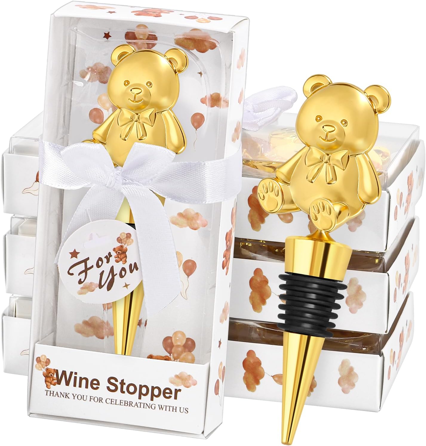 30PCS Bear Wine Stoppers for Baby Shower Wedding Bridal Shower Bear Party Favors Gifts for Guests Souvenir Decorations Keepsakes for Guests (Gold Bear)