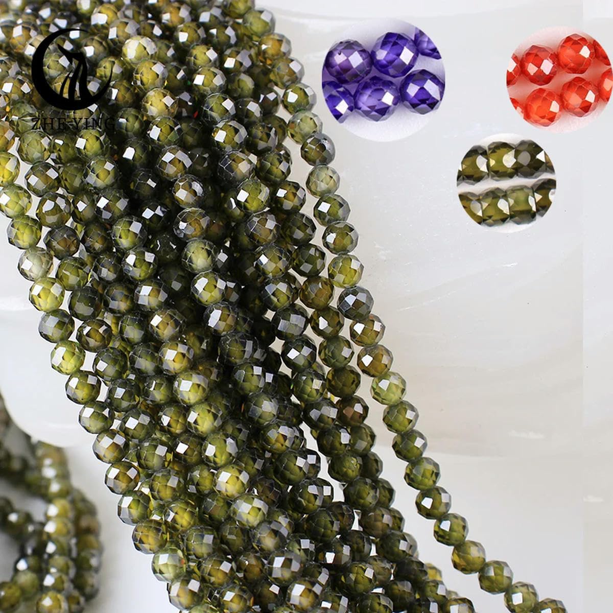 50 Fili 2 3 4 mm zirconi Naturali sfaccettati Gemme sciolte Perline di zircone per Accessori per la creazione di Gioielli-Cachi-2 mm (Circa 185 Pezzi