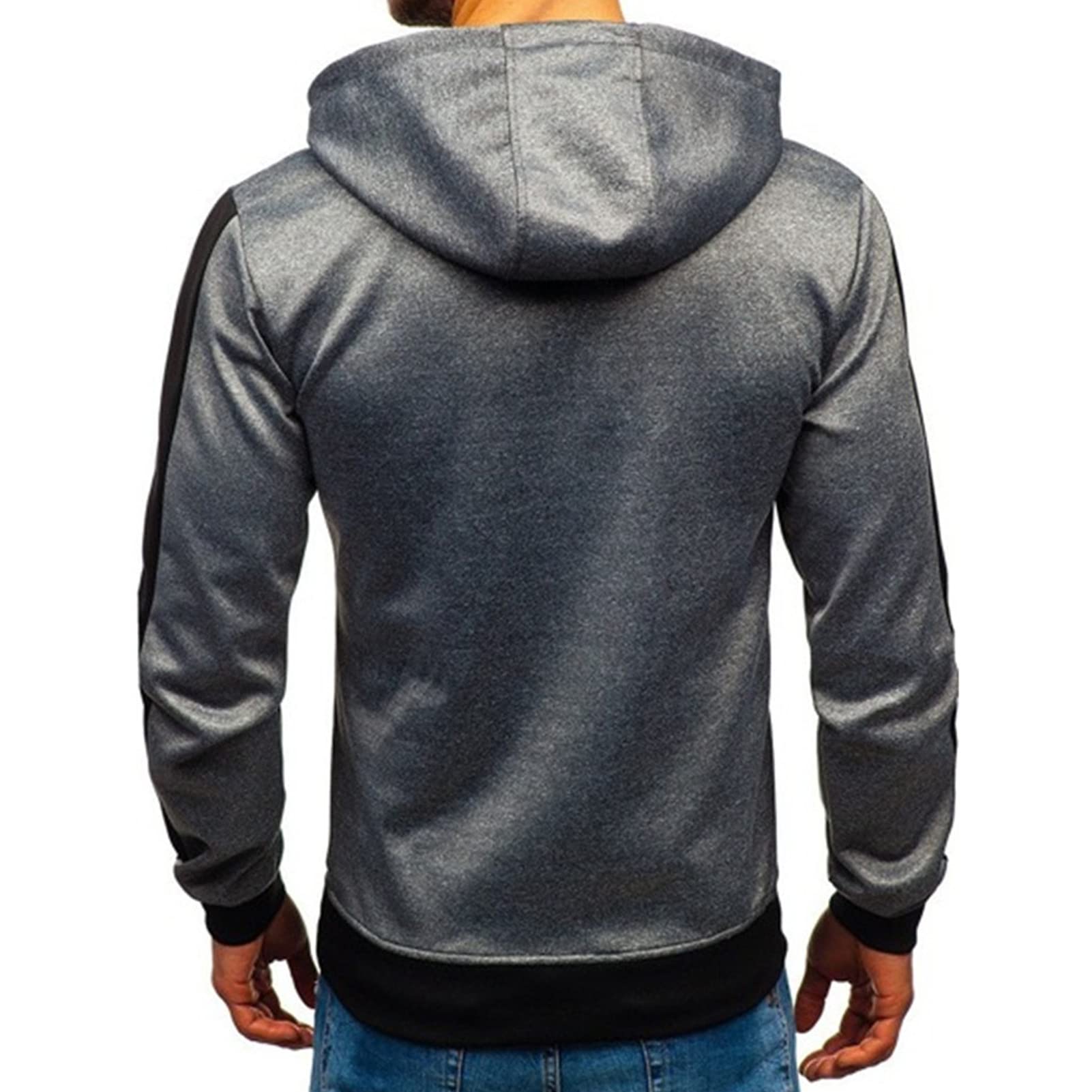 Maiyifu-GJ Men's Stripe Slim Athletic Hoodies Color Block Pullover Hoodie Contrast Color Hooded Sweatshirt with Kanga Pockets (Dark Grey,4X-Large)