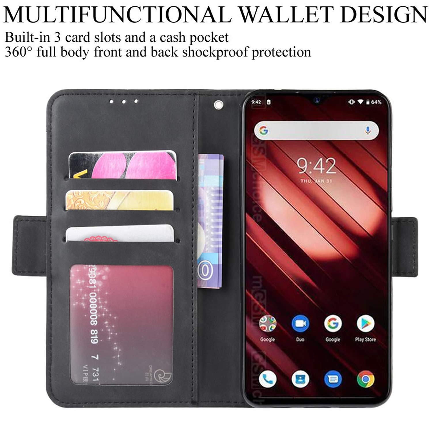 Handyhülle Für UMIDIGI F1 / F1 Play | Leder Flip Case Mit 5 Kartenfächern, Magnetverschluss & Standfunktion – Blau, Stoßfest