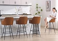 Vista 4 de Juego de 2 taburetes de bar de cuero, 30 pulgadas de altura de barra con respaldo, silla de bar para isla de cocina, taburetes de bar modernos