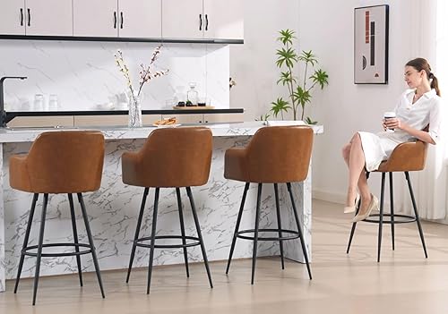 Miniatura 4 de Juego de 2 taburetes de bar de cuero, 30 pulgadas de altura de barra con respaldo, silla de bar para isla de cocina, taburetes de bar modernos