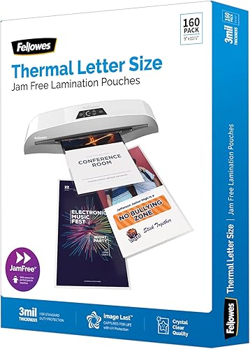 Fellowes ImageLast Bolsas de laminación térmica UV, tamaño carta, 9 x 11-12 pulgadas, 3 mil, transparente, paquete de 160 bolsas