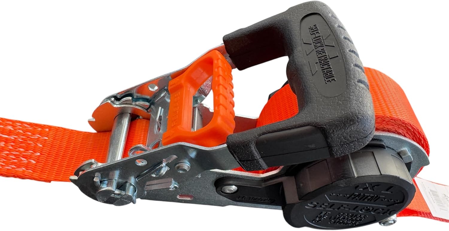 Retractable Self-Lock Ratchet Straps 1-Pack - 1.5 Inch x 16 Feet (4,000lb Break Strength) - Heavy Duty Auto Self Retracting Tie Down Straps for Truck, Cargo Trailer, Motorcycle and More