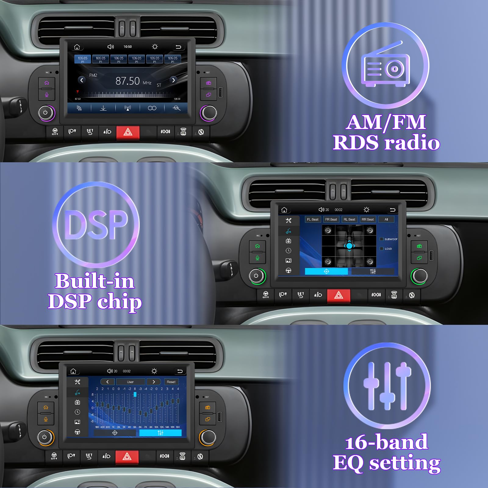 Autoradio con Sistema Linux e schermo IPS da 7 pollici, compatibile con Fiat Panda (2013-2020) | CarPlay & Android Auto wireless integrati | Supporta AM/FM/RDS |DSP/USB/Bluetooth/Microfono
