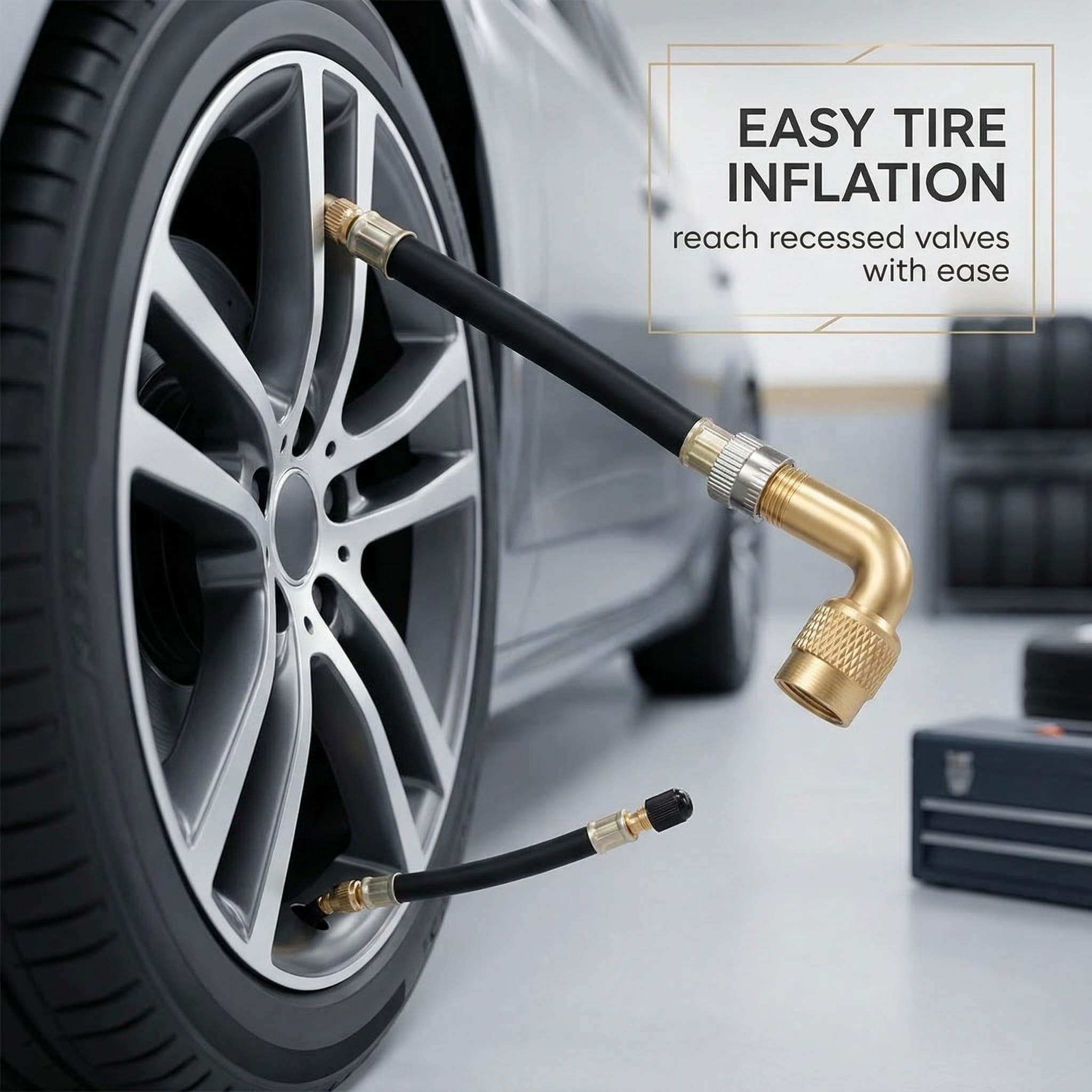 Estensione Della Valvola Del Pneumatico, 1 Adattatore Flessibile 210mm Con Testa 90°, Per Stelo Valvola Auto (Nero E Oro)