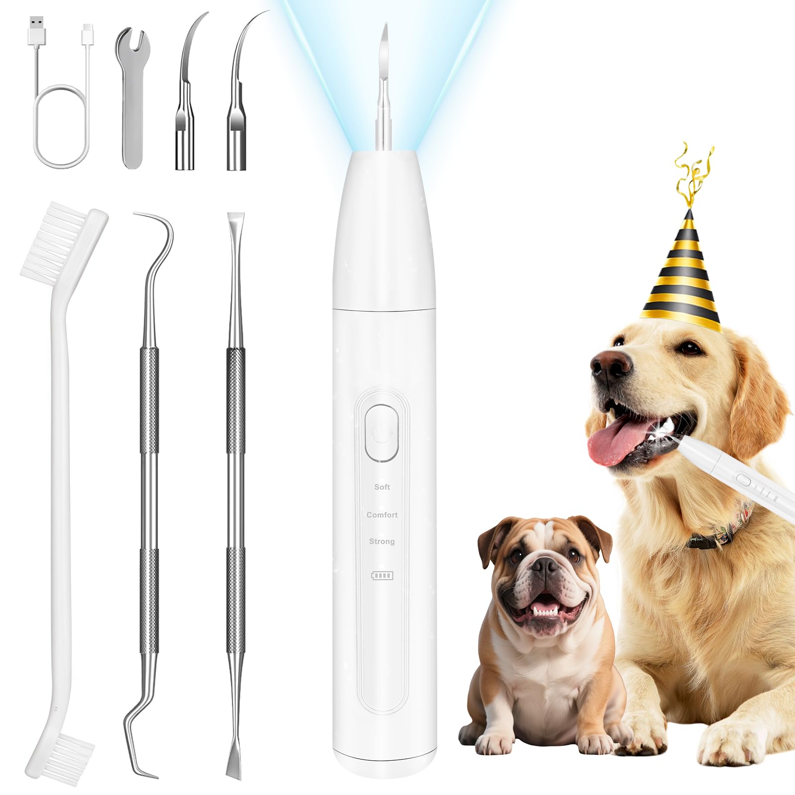 Dog Teeth Cleaning Kit Dogs Tooth Brushing Kit with Light 3 Modes Doggie Toothbrush Dog Plaque and Tartar