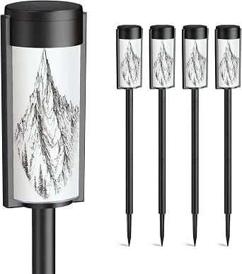 4 Pack Solar Pathway Lights Outdoor Waterproof Mountain Peak Solar Garden Lights LED Landscape Lighting for Yard Walkway Lawn Garden Decor