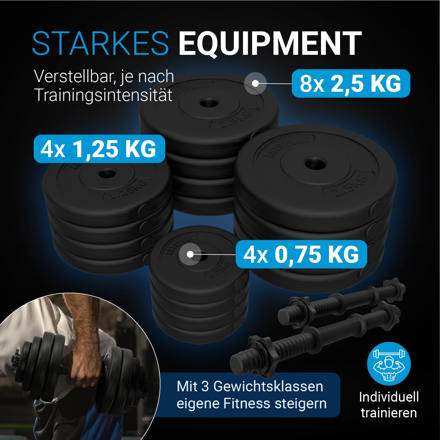 ArtSport Zestaw 2 hantli 20/30/40 kg – zestaw krótkich hantli z 2 hantlami krótkimi, ciężarkami i 4 zapięciami gwiazdowymi