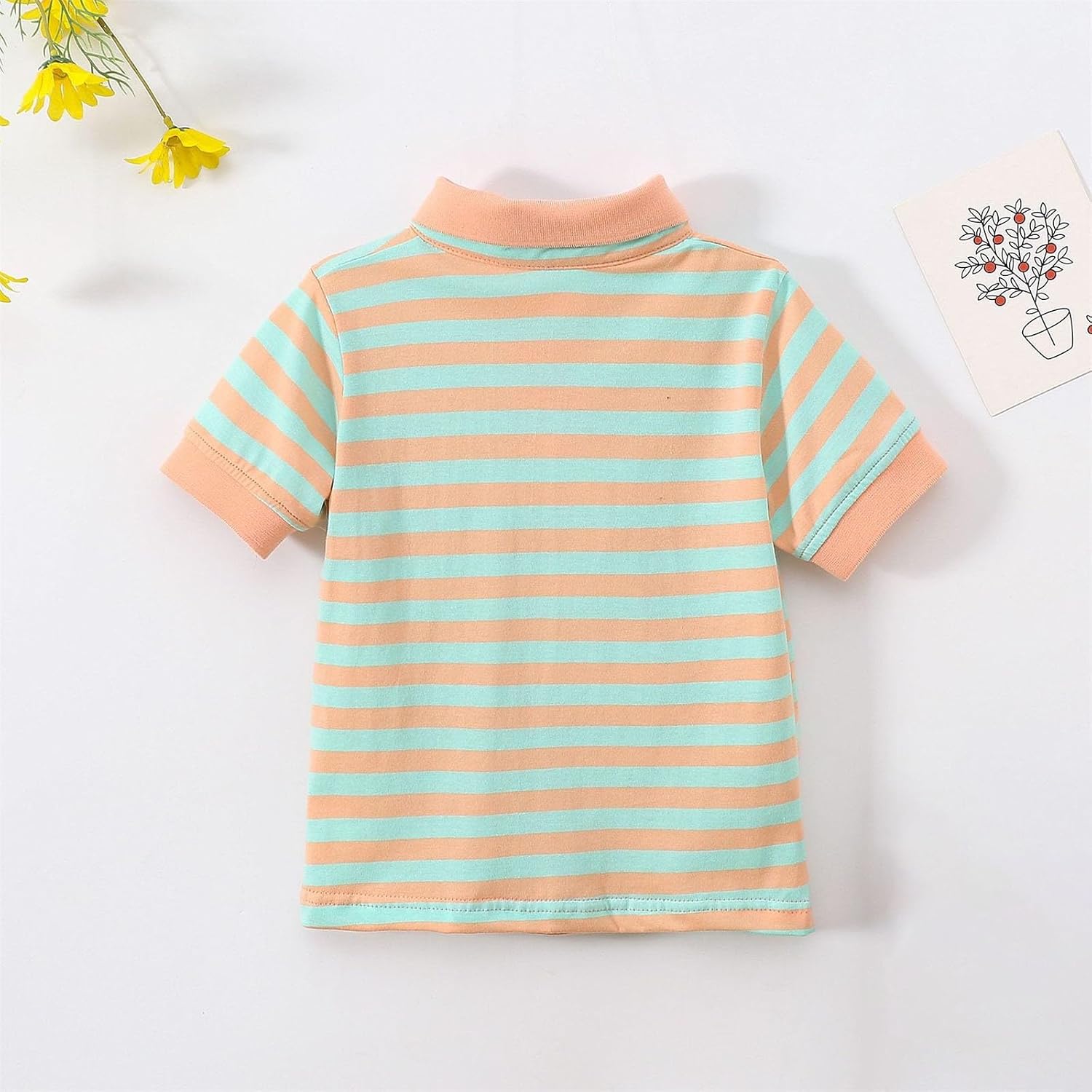 Summer Cute Striped Tops for Boys Girls Lapel Neck Cotton Polo Shirts Casual Short Sleeve Tee Tops for Kids 3-14 Years