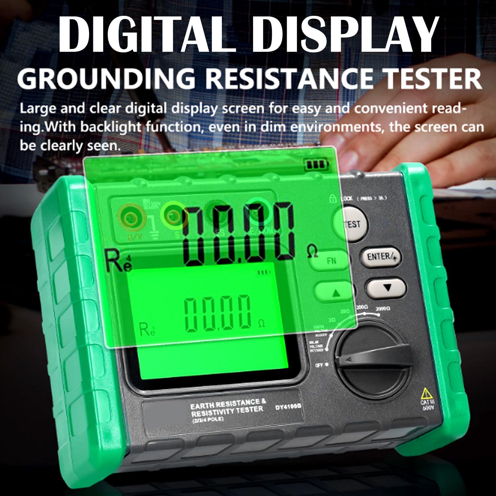 Isolationswiderstandstester, Erdungswiderstandsprüfer 0-2000Ω/ohm Isolationstester Erdspannung AC 0-600V PV Spannung DC 0-1500V Erdungsmessgerät Digital Megaohmmeter Resistance Tester