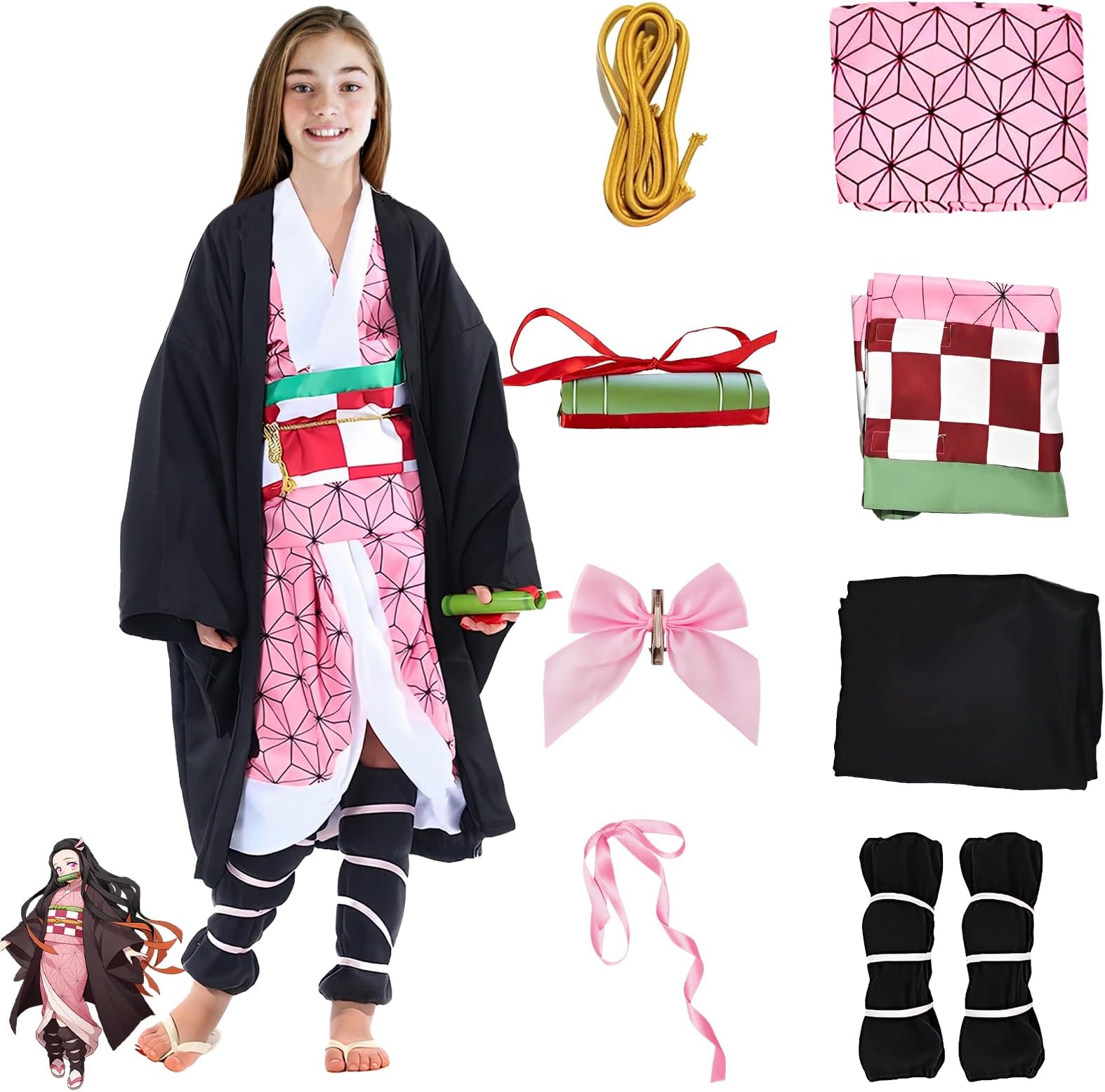 Pianocean Nezuko Costume, Cosplay Kimono Cosplay Outfits, Anime Cosplay Costumes for Nezuko, Halloween Costumes Cosplay Costume for Girls Halloween Carnival Party